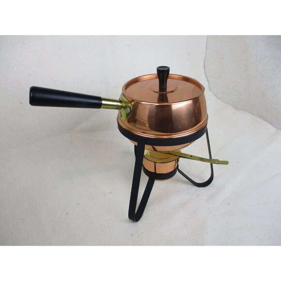 Copper Fondue pot, Sauce Pot, Chafing pot, vintage, Kitchenware, kitchen gadgets - Picture 7 of 7